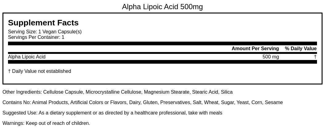 Alpha Lipoic Acid 500mg (2nd Pack)