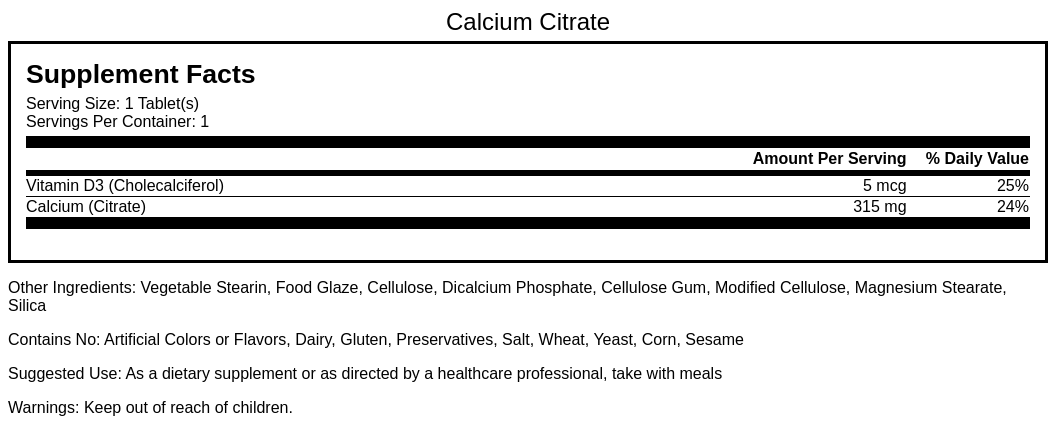 Calcium and D-3 315mg-5mcg
