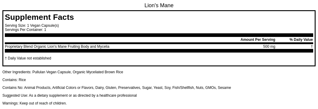 Lion's Mane Organic 500mg