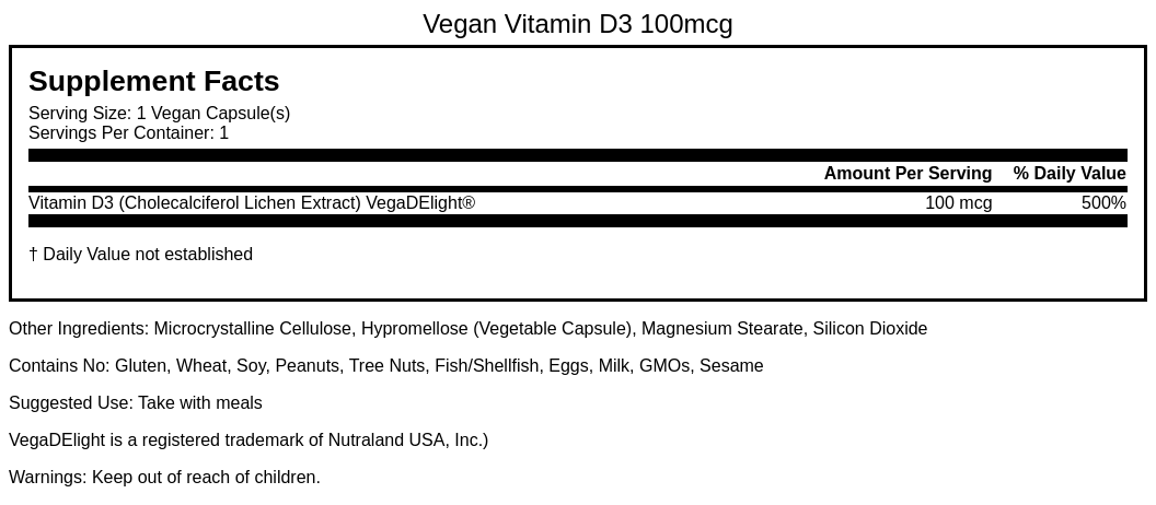 Vegan Vitamin D3 100mcg Vcap