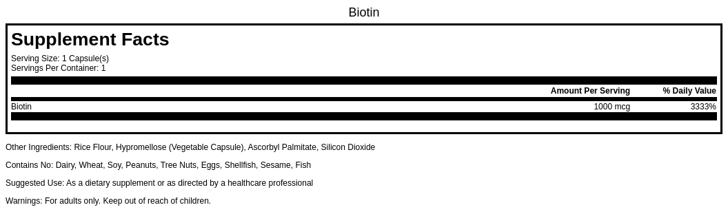 Biotin 1000mcg (2nd Pack)